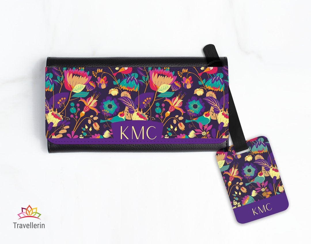 Women's Travel Wallet Personalized Option Floral Etsy