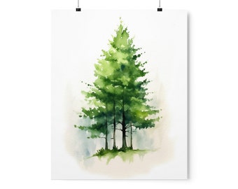 Watercolor Evergreen Trees Digital Download, Printable, High Quality Artwork