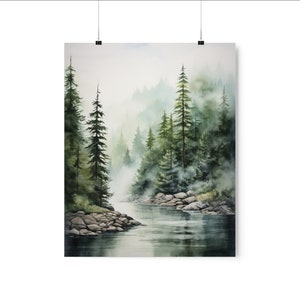 Watercolor of Serene Forest River, Instant Download, Digital download, High Quality, Printable