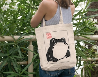 Japanese Grumpy Frog Tote Hoji Matsumoto | Japan Cut Frog Tote Bag | Unimpressed Frog