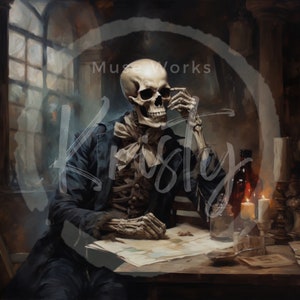 Dark Academia Scholarly Skeleton Wall Art Digital Download