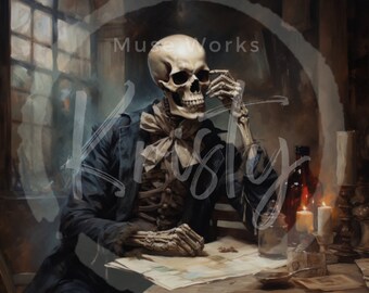 Dark Academia Scholarly Skeleton Wall Art Descarga digital