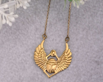 Gold Scarab Pendant: Egyptian Beetle Charm, Spiritual Jewelry
