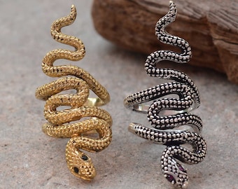 Gold Coiled Snake Ring: Textured Serpentine Style