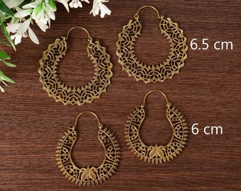 Große Messing Creolen: Mandala Boho Tribal Stil