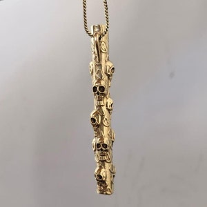 Straw Tubes Brass Skull Necklace, Gold Tribal Jewelry Necklace Pendant Tube Mini Straws