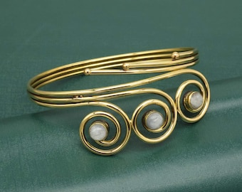 Gold Moonstone Upper Arm Cuff Arm Band Spiral Handmade Jewelry