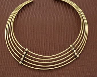 Flexible Brass Choker: Vintage Ethnic Collar Necklace