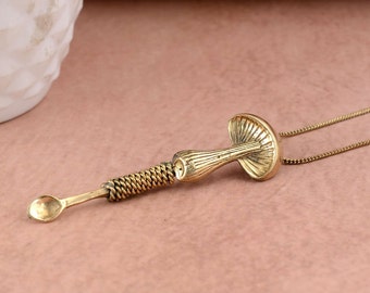 Handmade Brass Mushroom Ear Pick: Vintage Spoon Keychain Pendant