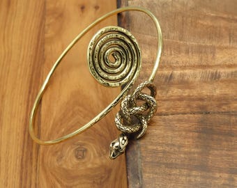 Ormarmmanschett, Guldormmanschett, Ormarmband, Gyllene orm för arm, Spiralarmmanschett, Ormarmband, Ormsmycken
