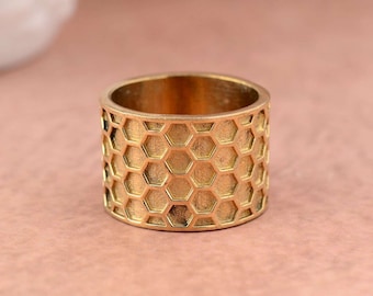 Honeycomb Ring: Geometric Wide Band Statement Ring