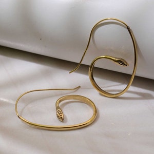Gold Snake Hoop Earrings: Dainty Snake Jewelry
