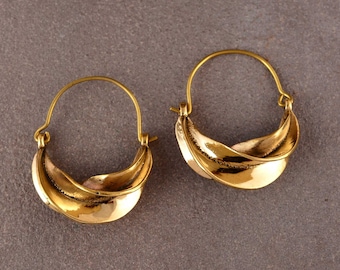 Gold Irregular Fulani Chunky Hoop Earrings, Thick Fulani Textured Hoops, Statement Swirl Earrings, Gold African earrings
