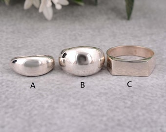 Sterling Silver Dome Ring Set: Handmade Minimalist Wide Band Jewelry