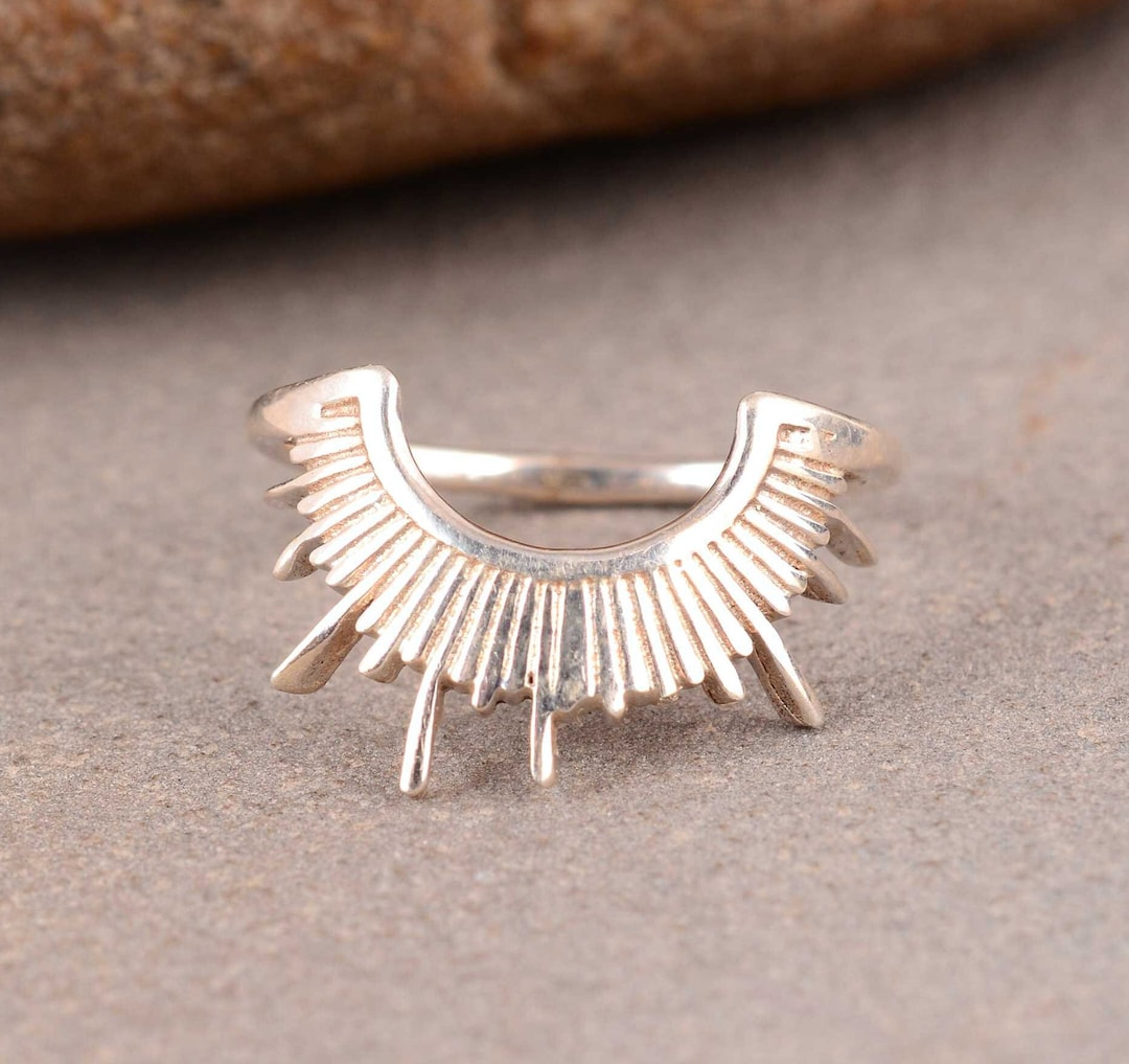 Sterling Silver Sunburst Ring: Minimalist Stacking Ring - Etsy