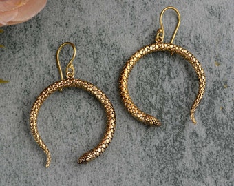 Brass Snake Dangle Earrings: Handmade Serpent Jewelry