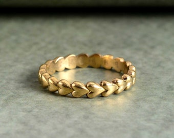 Gold Heart Ring, Mini Heart Eternity Ring, Gold Dainty Heart Band Ring For Women, Birthday Gift For Best Friend