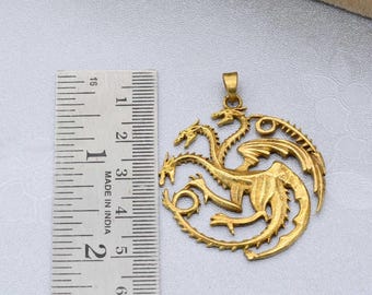 Gold Three-Headed Dragon Pendant Necklace: Minimal Animal Charm