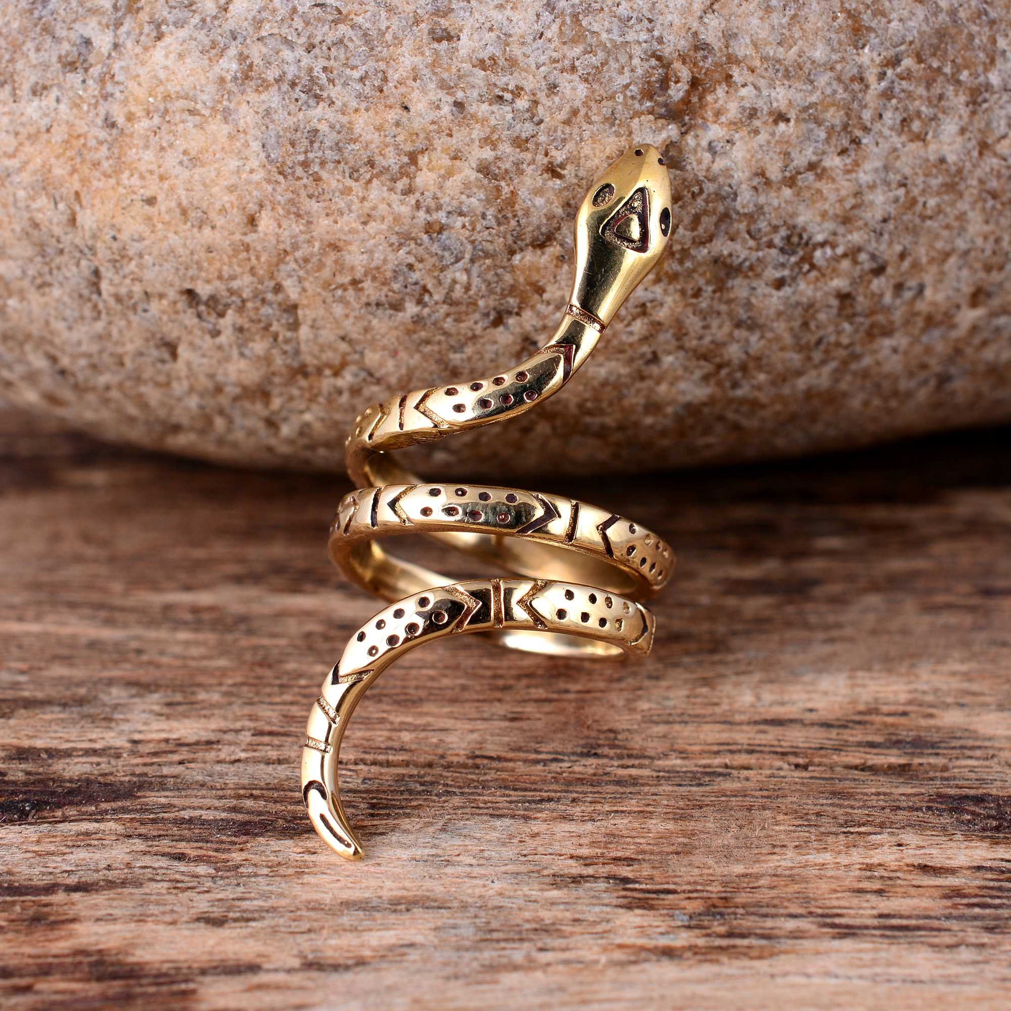 Buy K14 Gold Snake Ring With Green Gemstone Eyes. Online in India - Etsy
