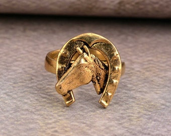 Horseshoe Signet Ring: Lucky Horse Head Ring