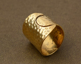 Bague de manchette martelée faite main, anneau ouvert réglable