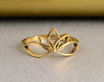 Cute lotus flower engagement gold ring, Spiritual ring, Ring for women, Ring for girlfriend, Gift