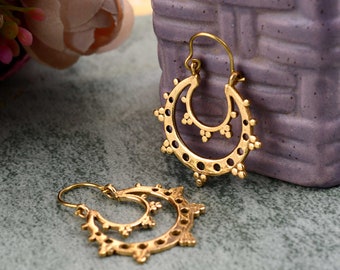 Mandala Minimalist Hoops, Small Gold Hoop Earrings, Gold Hoops, Women's Gift, Boho Earrings, Boho Earrings