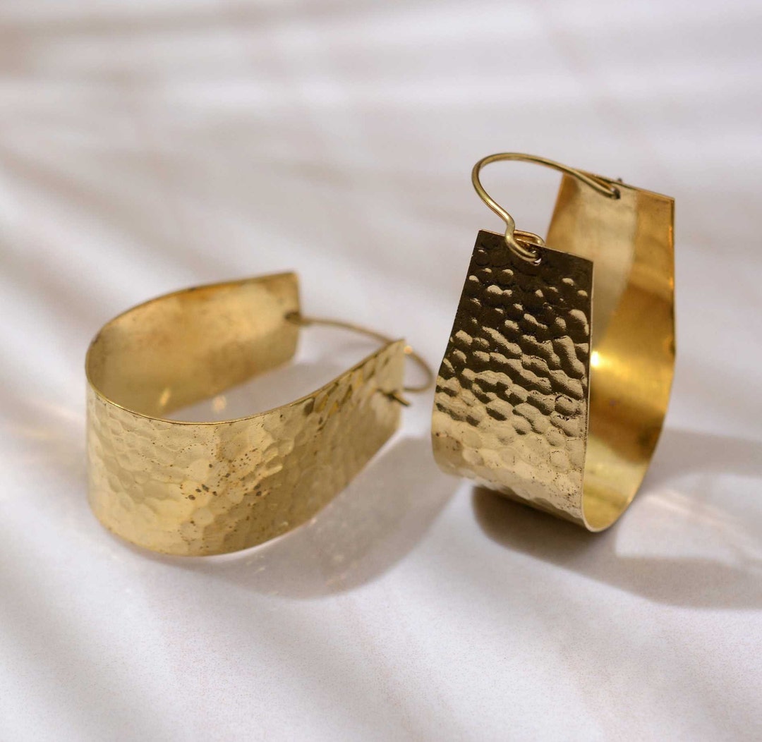 Hammered Gold Small Hoop Earrings Contemporary Handcrafted Hoops Modern ...