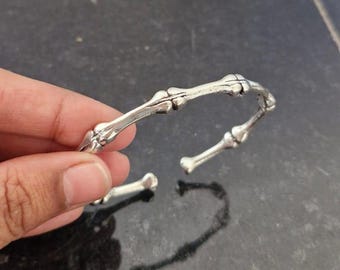 Silver Bone Bangle Bracelet: Unisex Gothic Cuff