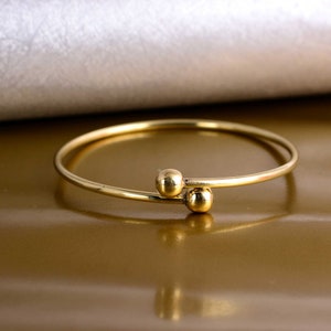 Double Ball Bracelet, Ball End Bangle, Gold Open Cuff Bangle, Classic Gold Bangle, Adjustable Cuff Bracelet