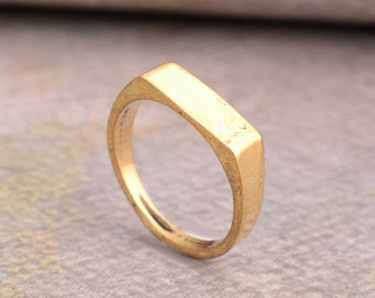 Gold Rectangle Signet Ring: Modern Bar Ring