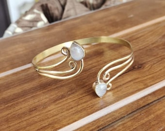 Gold Moonstone Upper Arm Cuff: Adjustable Boho Armband
