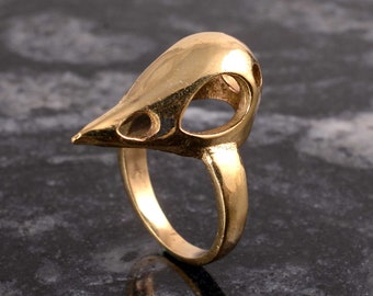 Gold Crow Skull Ring: Gothic Viking Raven Jewelry