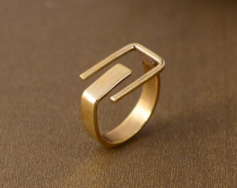 Brass Square Ring: Minimalist Geometric Adjustable Ring