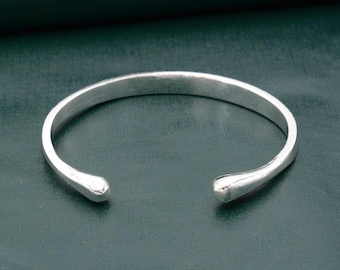 Chunky Silver Bangle: Adjustable Geometric Bracelet