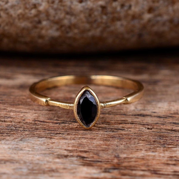 Black Obsidian Ring, Obsidian Ring, Small Marquise Obsidian, Stacking Ring, Dainty Obsidian Ring, Personalized Gifts, Promise Ring