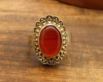 Carnelian Gemstone Ring, Gold Minimalist Stacking Band, Dainty Oval Stone Ring