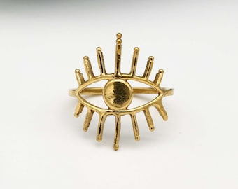 Dainty Gold Evil Eye Ring: Minimalist Thin Band