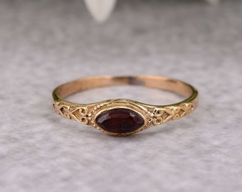 Handmade Brass Ring: Red Garnet Minimalist Deco Ring