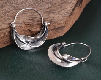 Silver Fulani Hoop Earrings: Chunky Textured Swirl Statement