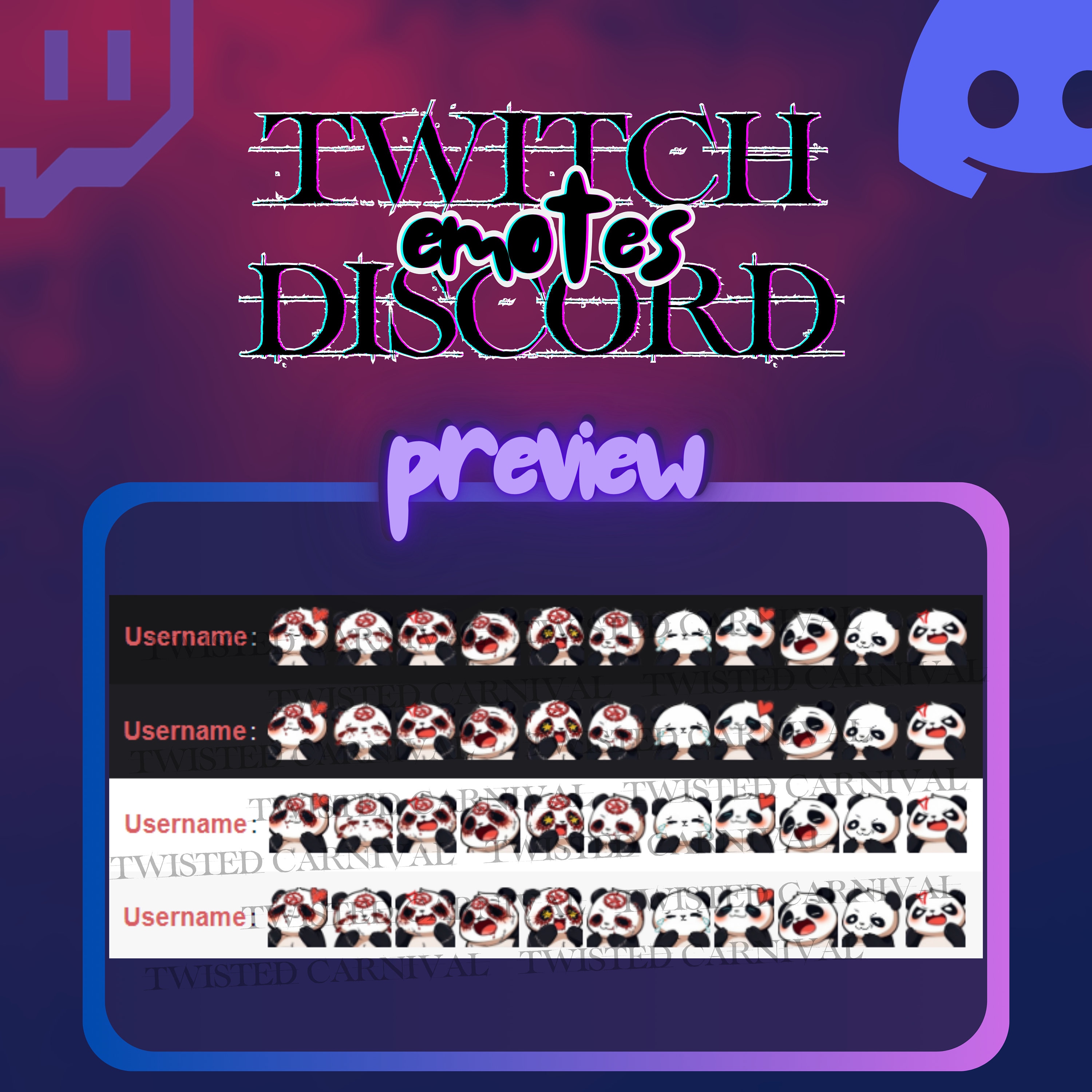 Pandamonium Twitch/discord Emote Pack Set Extra Emote Digital Download ...