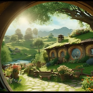 Set of 4 Shire Hobbit-Inspired Zoom Virtual Backgrounds: Digital Download