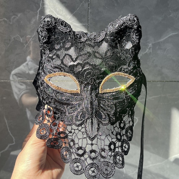 Black 3mask - Mysterious cat party mask -Masquerade mask - Halloween cat mask - Gothic mask - Luxury Venetian mask - Handmade mask-prom mask