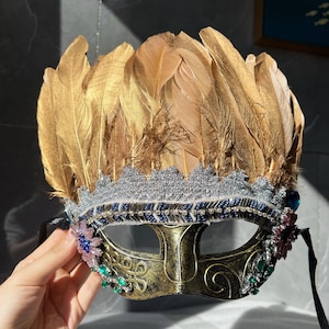 Hard Mishia Style Party Mask | Gorgeous Rhinestones + Hand-Painted Indian Art | Mardi Gras Masquerade Mask | Unique Cultural Gift