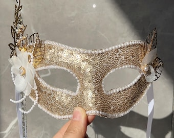 Gold Butterfly Tassel Masquerade Mask - Women's Elegant Ball Mask, Venetian Style Party Mask,Lace Costume Accessory-Prom mask-Christmas gift