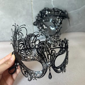 Steampunk Couple Masks, Metal Masquerade Masks, Matching Venetian Carnival Masks, Gothic Costume Party, Mysterious Gift for Her-mask
