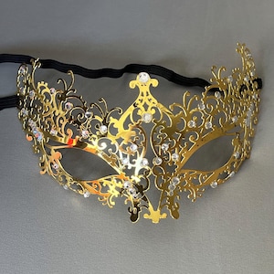 Crystal Mask | Masquerade Mask | Venetian Carnival Mask | Evening Mask | Luxury Gift - Half-Face Venetian Mask | Gold Cameo Art Mask