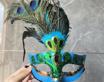 Feather Masquerade Mask for Women, Venetian Masquerade Mask  display picture 1