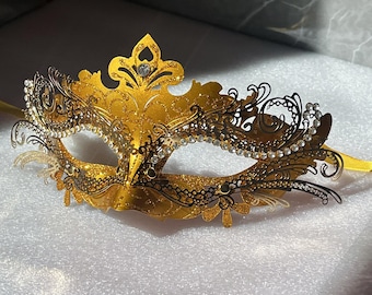 Crystal Mask | Masquerade Mask | Venetian Carnival Mask | Evening Mask | Luxury Gift - Half-Face Venetian Mask | Gold Cameo Art Mask