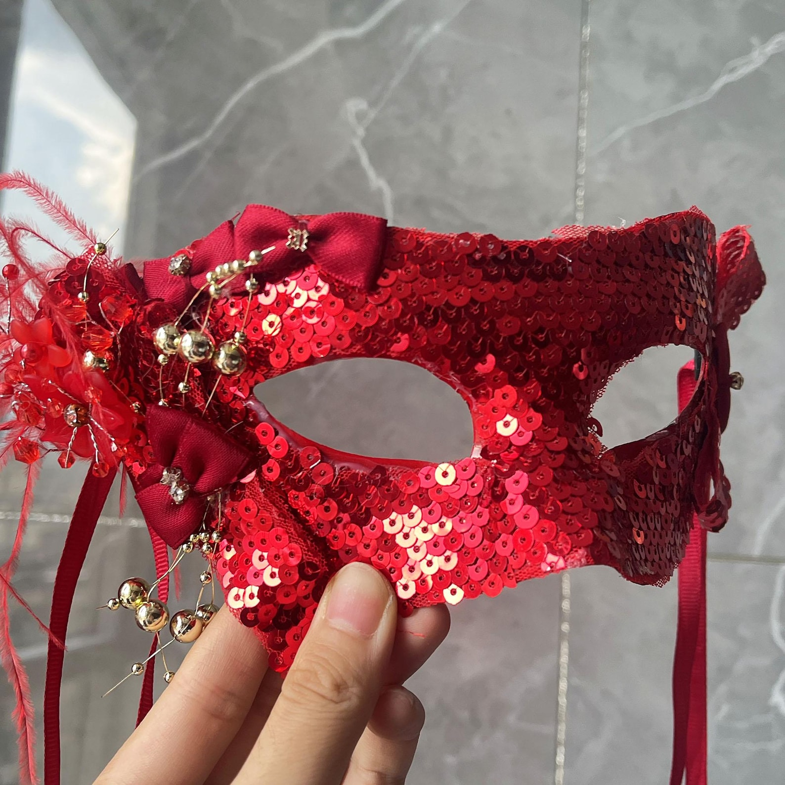 Red Sequins Masquerade Mask-sparkling Venetian Carnival Mask-elegant ...